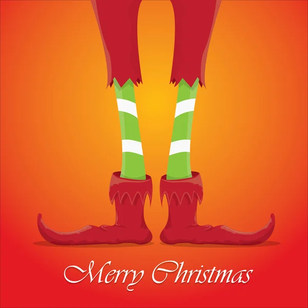 Navidad dibujos animados elfos piernas sobre fondo rojo — Vector de stock