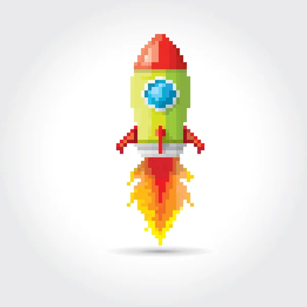 Vector plano pixel cohete sobre fondo blanco . — Vector de stock
