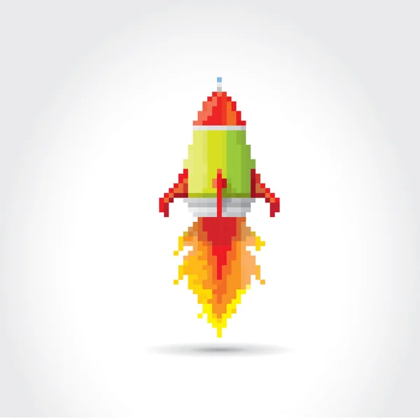 Vector flat pixel rocket on white background. — Stock Vector