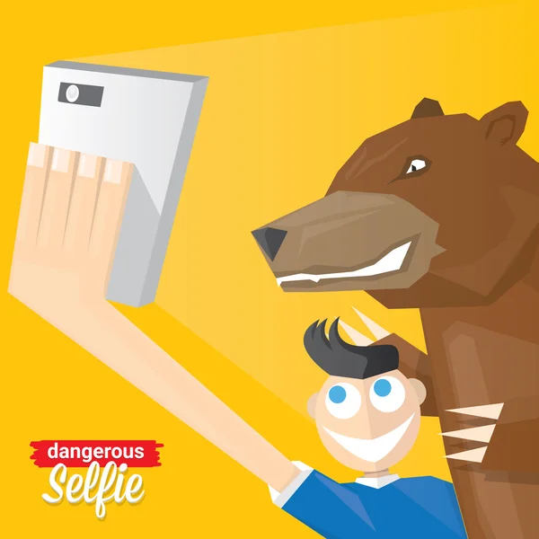 Selfie peligroso con ilustración de concepto de oso — Vector de stock