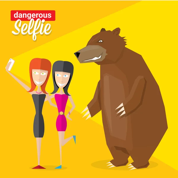 Selfie peligroso con ilustración de concepto de oso — Vector de stock