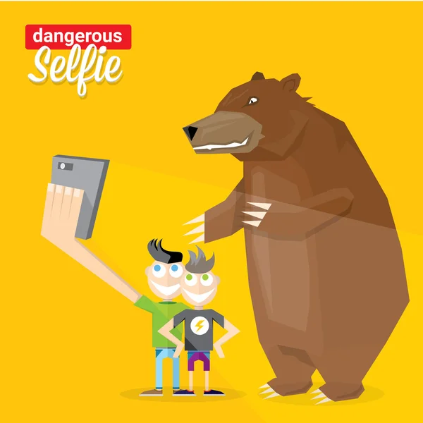 Selfie perigoso com ilustração conceito urso —  Vetores de Stock