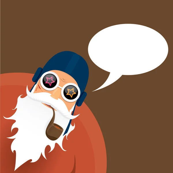 Vector biker santa claus with smoking pipe. — Stock Vector