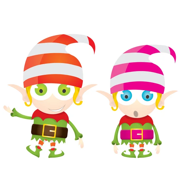 Vector cartoon cute happy Christmas elf — Stock Vector