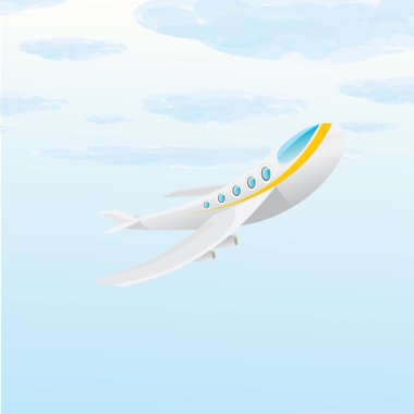 vektör uçak simgesi. Mavi gökyüzü düzlemde çizgi film
