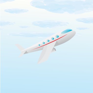 vektör uçak simgesi. Mavi gökyüzü düzlemde çizgi film