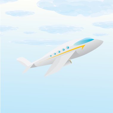 vektör uçak simgesi. Mavi gökyüzü düzlemde çizgi film