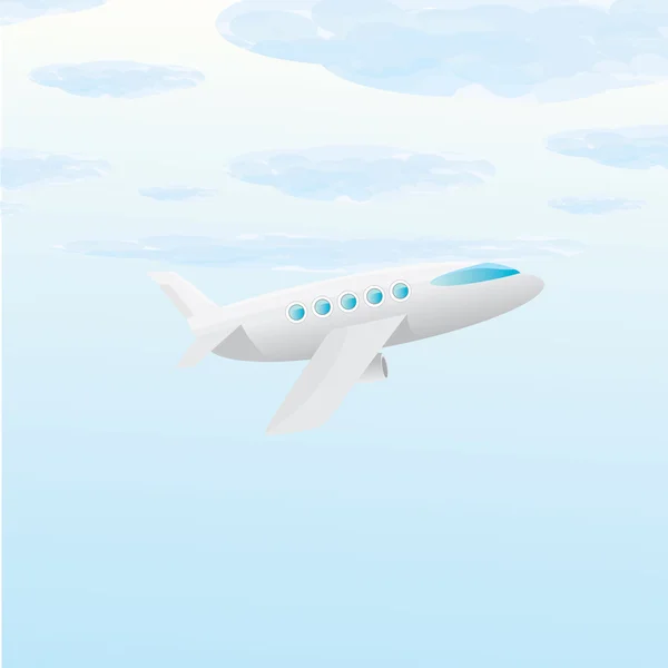 Vektorflugzeug-Symbol. Cartoon-Flugzeug am blauen Himmel — Stockvektor