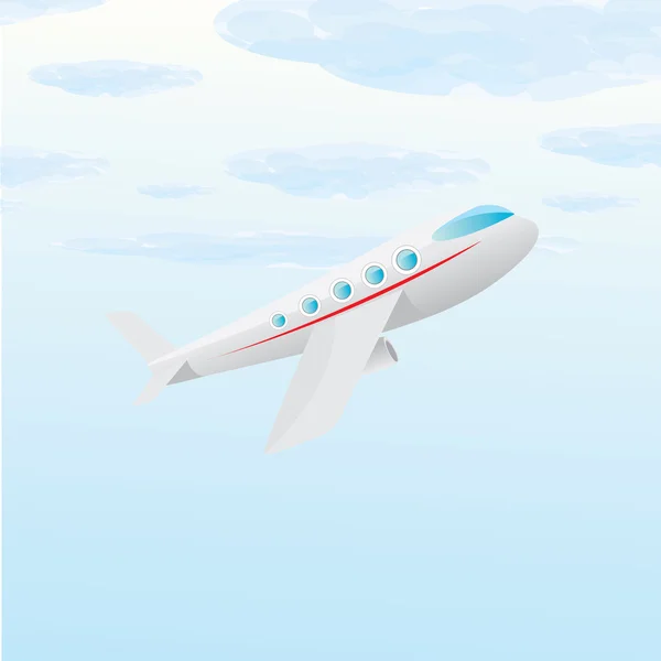 Icono del avión vector. plano de dibujos animados en el cielo azul — Vector de stock