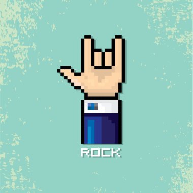 Rock n roll müzik pixel art el işareti vektör.