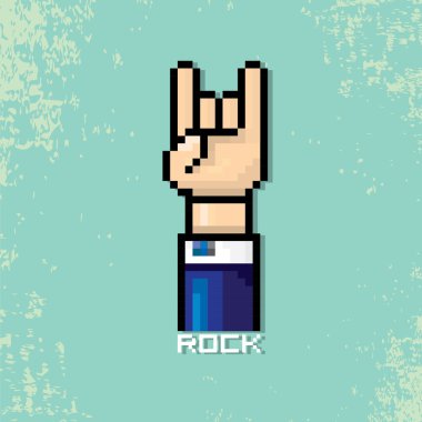 Rock n roll müzik pixel art el işareti vektör.