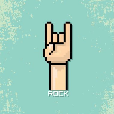 Rock n roll müzik pixel art el işareti vektör.