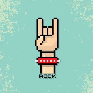 Rock n roll müzik pixel art el işareti vektör.