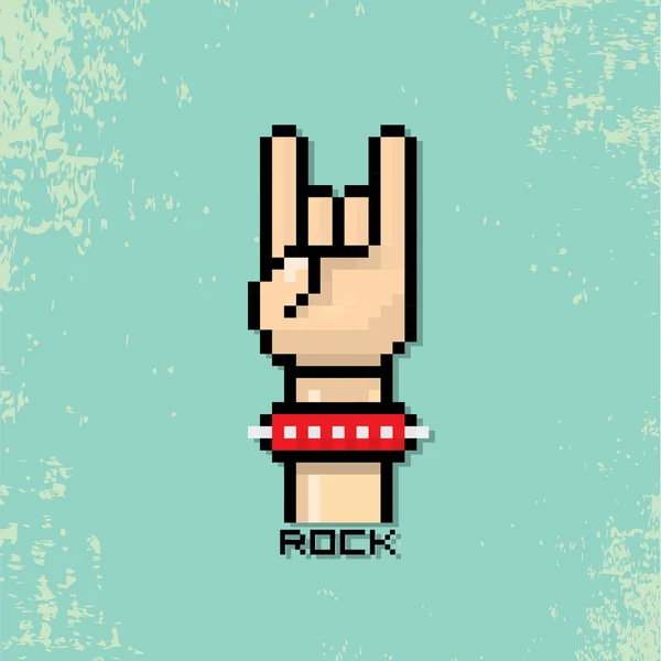 Wektor pikseli sztuki ręka znak rock n roll music. — Wektor stockowy