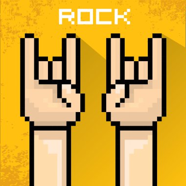 Rock n roll müzik pixel art el işareti vektör.