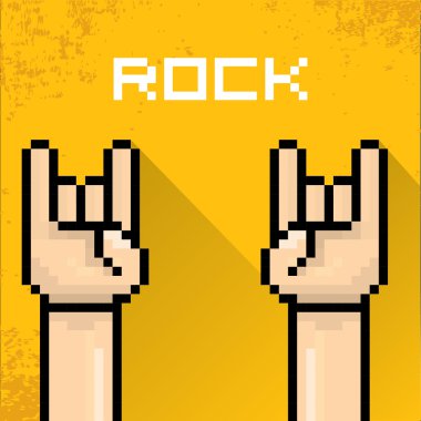 Rock n roll müzik pixel art el işareti vektör.