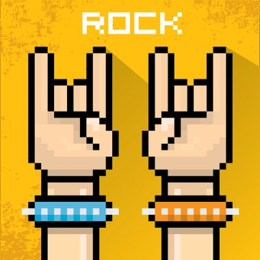 Rock n roll müzik pixel art el işareti vektör.