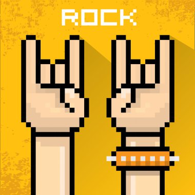 Rock n roll müzik pixel art el işareti vektör.