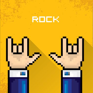Rock n roll müzik pixel art el işareti vektör.
