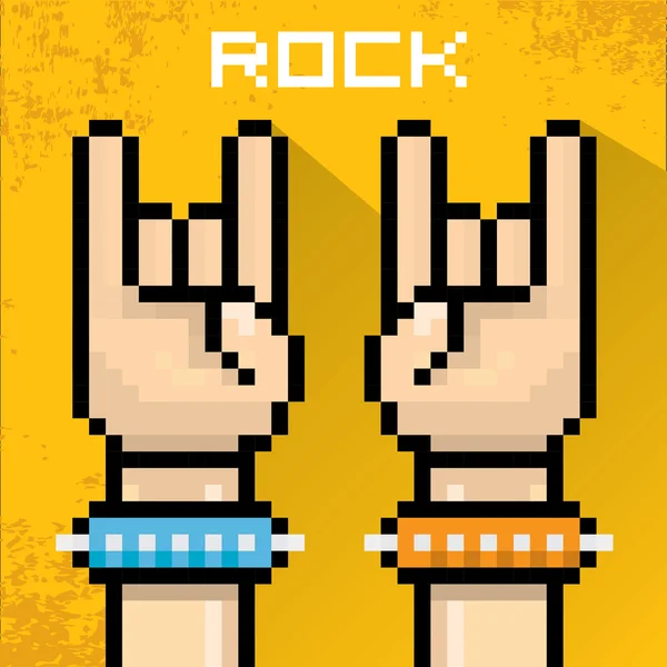 Rock n roll müzik pixel art el işareti vektör. — Stok Vektör