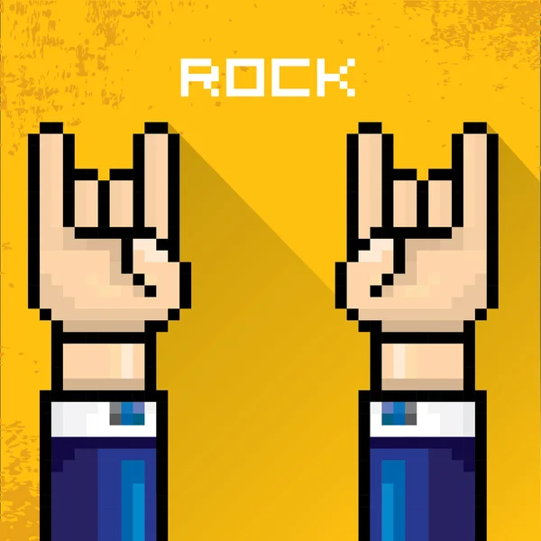 Vektor pixel art kéz jel rock n roll zene. — Stock Vector