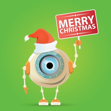 Noel Baba kırmızı şapka ile çizgi film sevimli Robot.