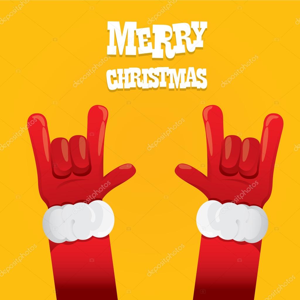 Santa Claus hand rock n roll icon vector illustration. Christmas Rock concert poster design template or greeting card