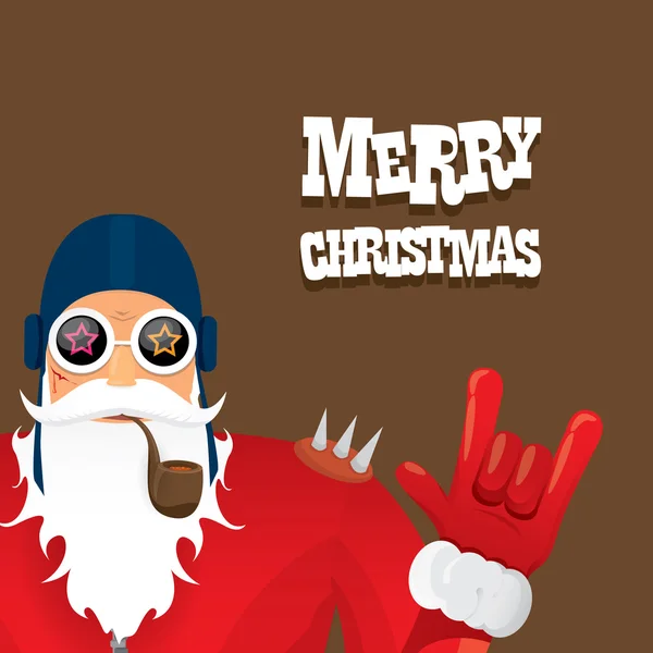 Vector motorista santa claus con pipa humeante . — Vector de stock