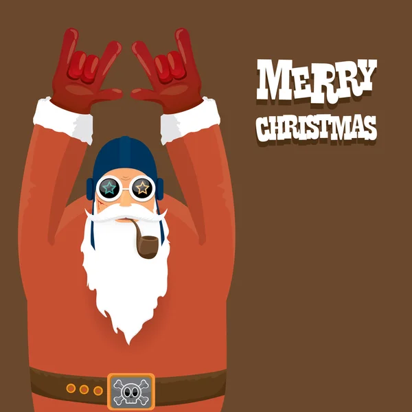 Vector motorista santa claus con pipa humeante . — Vector de stock