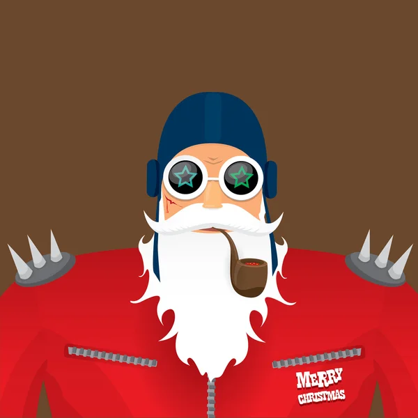 Vector biker santa claus with smoking pipe. — Stock Vector