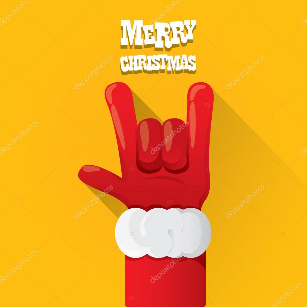 Santa Claus hand rock n roll icon vector illustration. Christmas Rock concert poster design template or greeting card