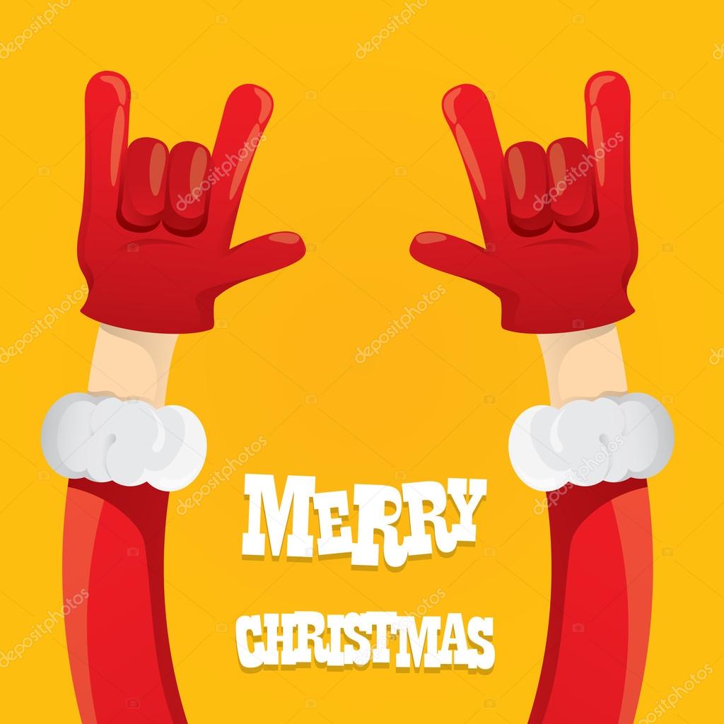 Santa Claus hand rock n roll icon vector illustration. Christmas Rock concert poster design template or greeting card