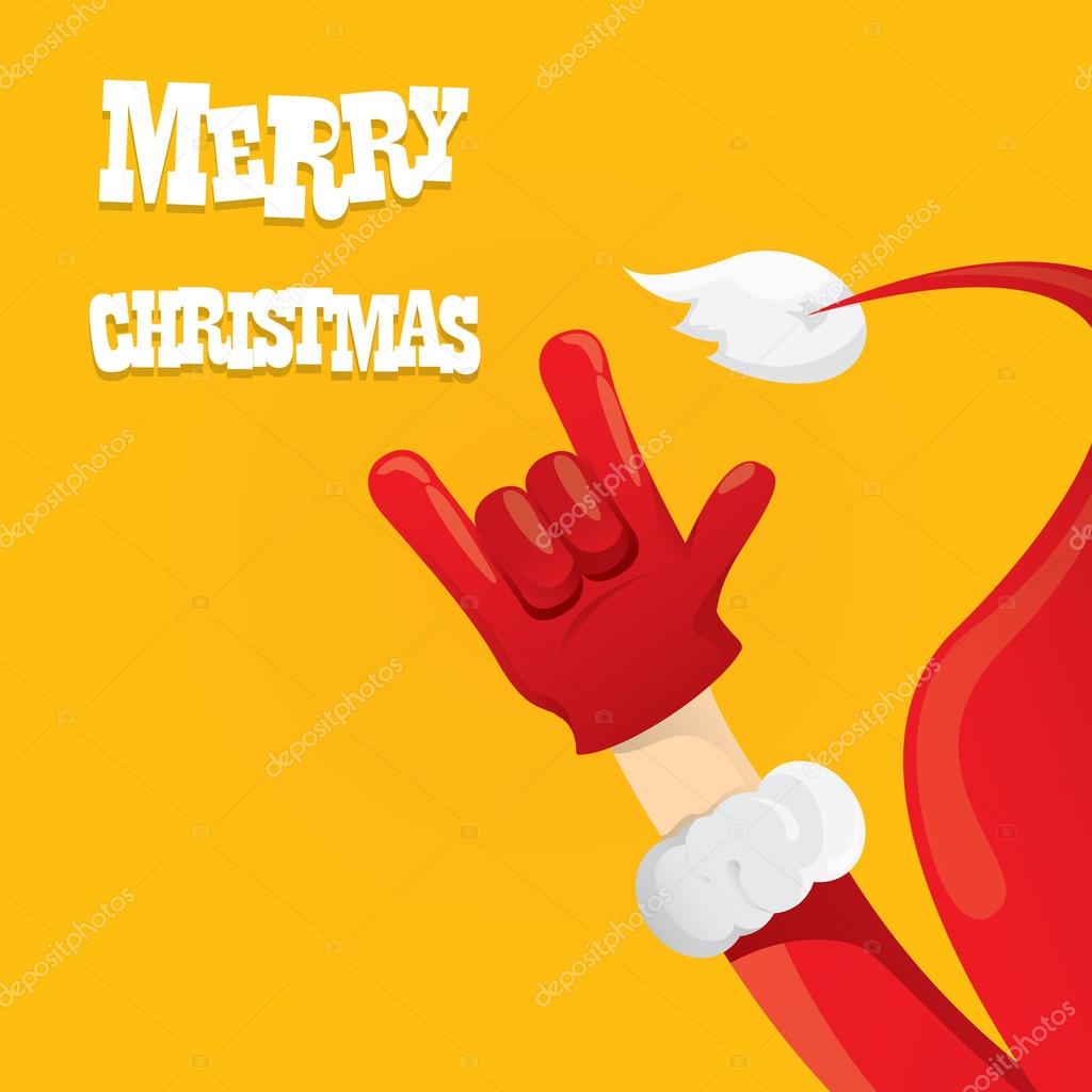 Santa Claus hand rock n roll icon vector illustration. Christmas Rock concert poster design template or greeting card