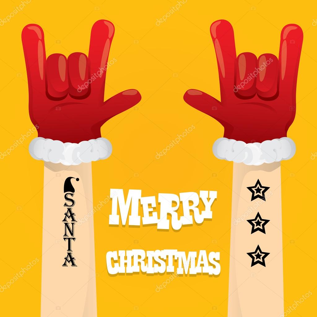 Santa Claus hand rock n roll icon vector illustration. Christmas Rock concert poster design template or greeting card