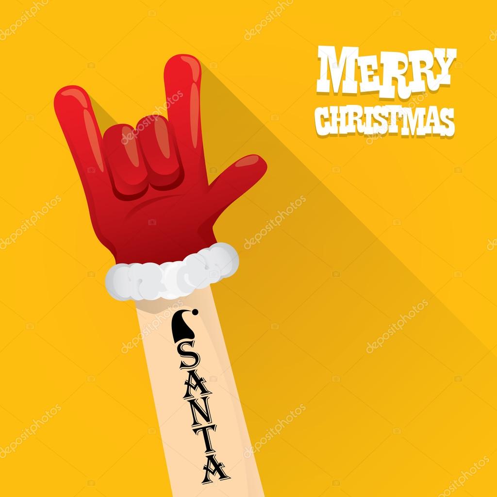 Santa Claus hand rock n roll icon vector illustration. Christmas Rock concert poster design template or greeting card