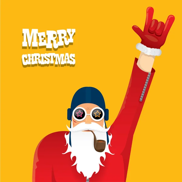 Vector biker santa claus with smoking pipe. — Stock Vector