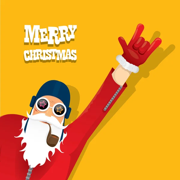 Vector motorista santa claus con pipa humeante . — Vector de stock