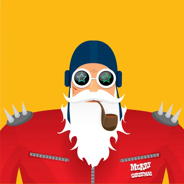 Vector motorista santa claus con pipa humeante . — Vector de stock