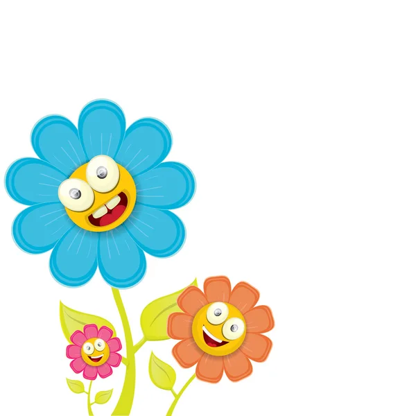 Vector spring cartoon flowers isolated on white — Stock Vector