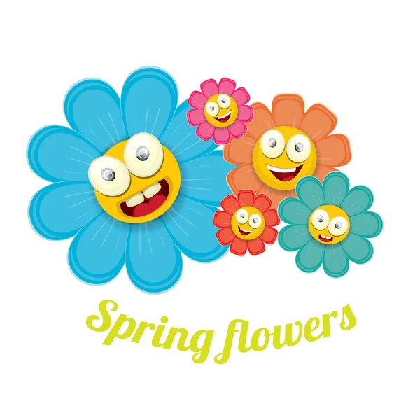 Vecteur printemps dessin animé fleurs isolé sur blanc — Image vectorielle