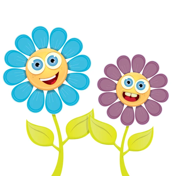 Vector spring cartoon flowers isolated on white — Stock Vector