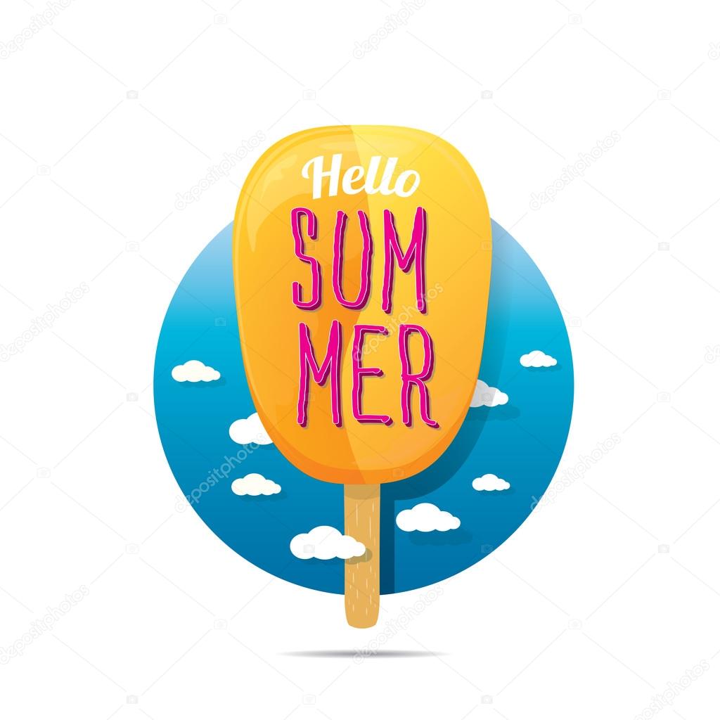 Hello summer vector creative concept icon. Ice cream with word SUMMER.
