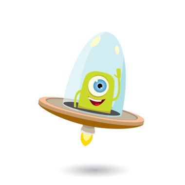 UFO. yeşil uzaylı vektör. uçan daire