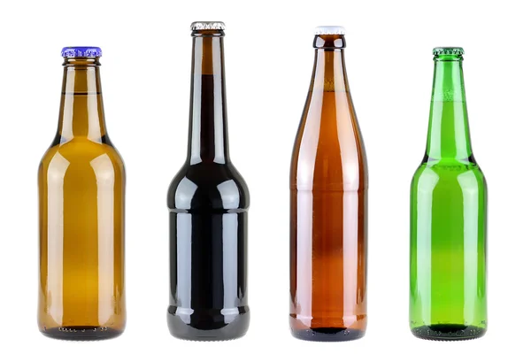 Four differen beer bottles isolated on white — Stock Photo, Image