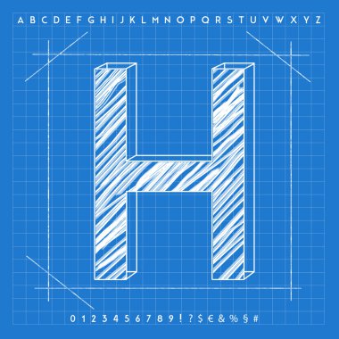 3D blueprint yazı tipi