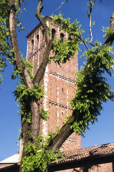 Milan: Sant'Ambrogio kyrka, klockstapel — Stockfoto