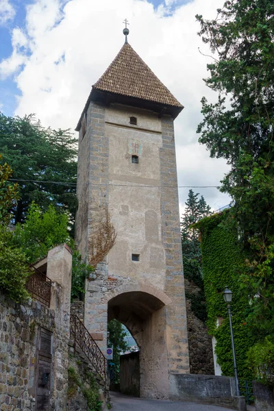 Historyczne Miasto Merano Bolzano Trentino Alto Adige Włochy Wieża — Zdjęcie stockowe