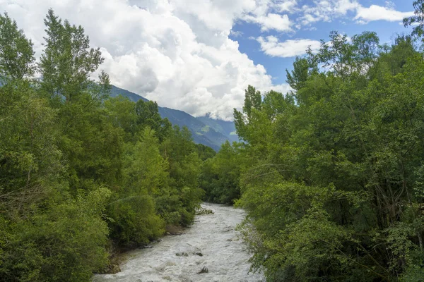 Paisaje Verano Largo Calzada Del Valle Venosta Río Adigio Provincia — Foto de Stock