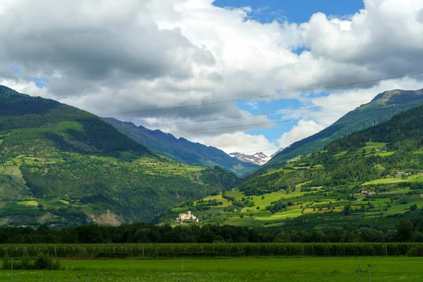 Sommerlandschaft Entlang Des Vinschgauer Und Etschradweges Der Provinz Bozen Trentino — Stockfoto