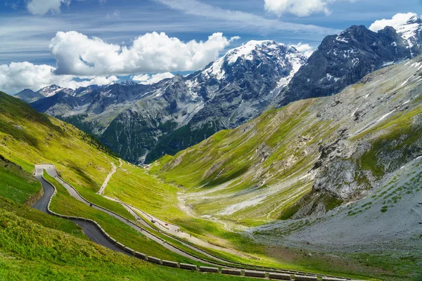 イタリアのトレンティーノ アルト アディジェ州ボルツァーノ県ステルヴィオ峠への道沿いの山の風景夏に — ストック写真